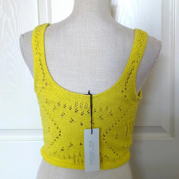 Rachel Zoe Crochet Knit Yellow Metallic Crop Top - Picture 3 of 4